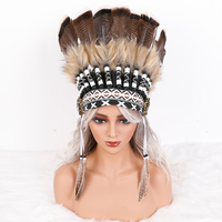 Tocado de Plumas Indio Unisex Cosido a Mano, para Carnaval, Halloween, Baile, Cosplay, Diadema Suave Marrón, Accesorios