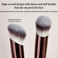 Kuas Foundation Oblique Bulu Sintetis Vegan Gagang Kayu Tabung Aluminium Alat Rias Blush Contour Logo Custom