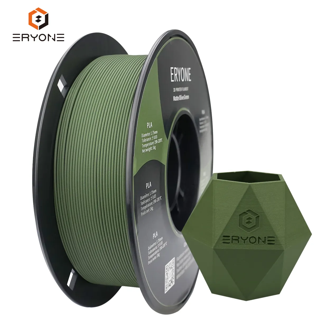 Filament PLA mat ERYONE couleur vert Oliver 1.75mm +- 0.03mm Surface de polissage terne adhérence de couche forte