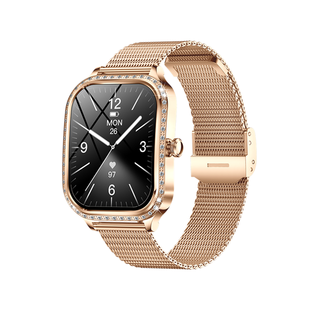 Golden Luxury Ladies' Smartwatch Steel Strap BT Call Women's Health Heart Rate Fitness tracker MK88 Connect Phone Smart Watches