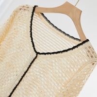 Cárdigan de encaje de ganchillo estilo bohemio, cárdigan de punto sexy bordado con diseño calado para mujer, top versátil de manga larga para verano