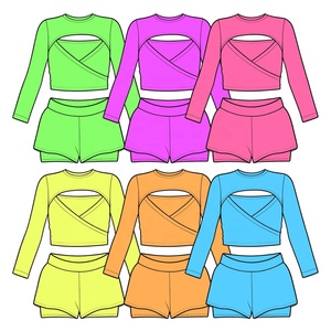 Set Sportivo per Bambine KR: Top Corto a Maniche Lunghe e <span class=keywords><strong>Pantaloncini</strong></span>, 2 Pezzi, Personalizzabile in Vari Colori - Product Image 2
