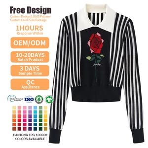 เสื้อไหมพรมแขนยาวแบบสั่งทำพิเศษ OEM ODM สำหรับฤดูหนาว เสื้อครอปถักลำลอง แต่งสีบล็อก ลายแจ็คการ์ด สำหรับผู้หญิง - Product Image 2