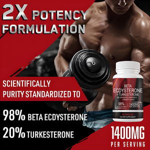 Compléments alimentaires à marque privée 1400 mg 98% bêta-ecdystérone et 20% turkesterone pour la masse musculaire, la force, la synthèse protéique, 60 capsules - Product Image 3