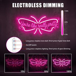 Insegna al Neon 'You're Like Really Pretty', Luce LED a Forma di Farfalla per Decorazione Murale, Decorazione Camera da Letto per Ragazze, Insegne al Neon Personalizzate - Product Image 4