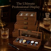 Boîte de présentation de montres en bois de noyer de luxe personnalisable avec coussin en velours brun doux, charnières métalliques vintage, logo personnalisé
