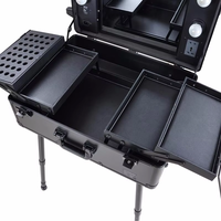 Étui de maquillage roulant en aluminium portable avec 6 ampoules étui cosmétique verrouillable pour chariot d'artiste avec table et jambe réglable
