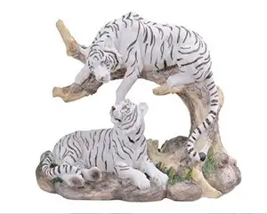 7英寸中型树脂白虎夫妇休息雕像
