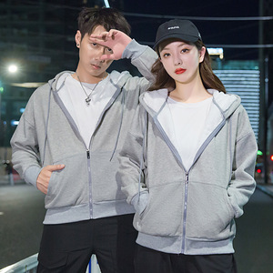 Sudaderas con capucha y cremallera, forradas de lana, personalizadas, gruesas, color gris, ropa de trabajo, con impresión de logotipo, para otoño e invierno - Product Image 1