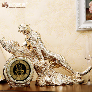 Bureau Maison Décoration Animal Léopard Horloge Panthère Statue Or Résine Guépard Sculpture - Product Image 4