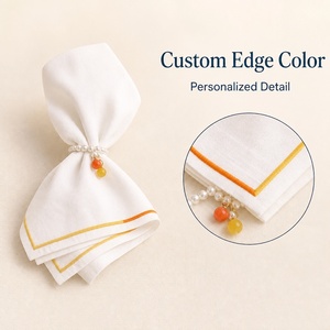 Serviettes en coton blanc rectangulaires, teintes unies, faites à la main, décoration de table classique, bordure orange jaune, lavables en machine - Product Image 4