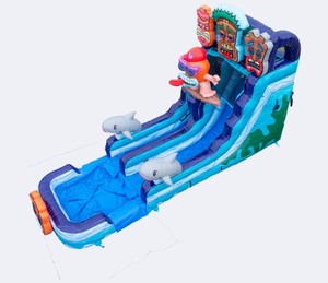 Tobogán Acuático Inflable de 16 Pies <span class=keywords><strong>con</strong></span> Decoración de Tiburón y Tiki, Tobogán Acuático Inflable Comercial <span class=keywords><strong>con</strong></span> Temática Tiki - Product Image 2