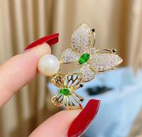 Broche Papillon Double Scintillante Verte en Strass Go Party pour Femme, Épingle de Revers, Boucle d'Écharpe Insecte
