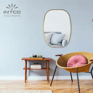 INTCO-Marco de espejo dorado con forma de Metal para baño, decoración de pared, novedad