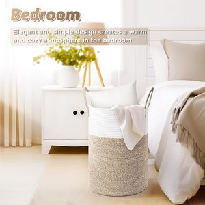 Cotton Rope Woven Basket Round Storage Laundry Organizer <b>Handmade</b> For <b>Clothes</b> Bedroom Use - Product Image 3