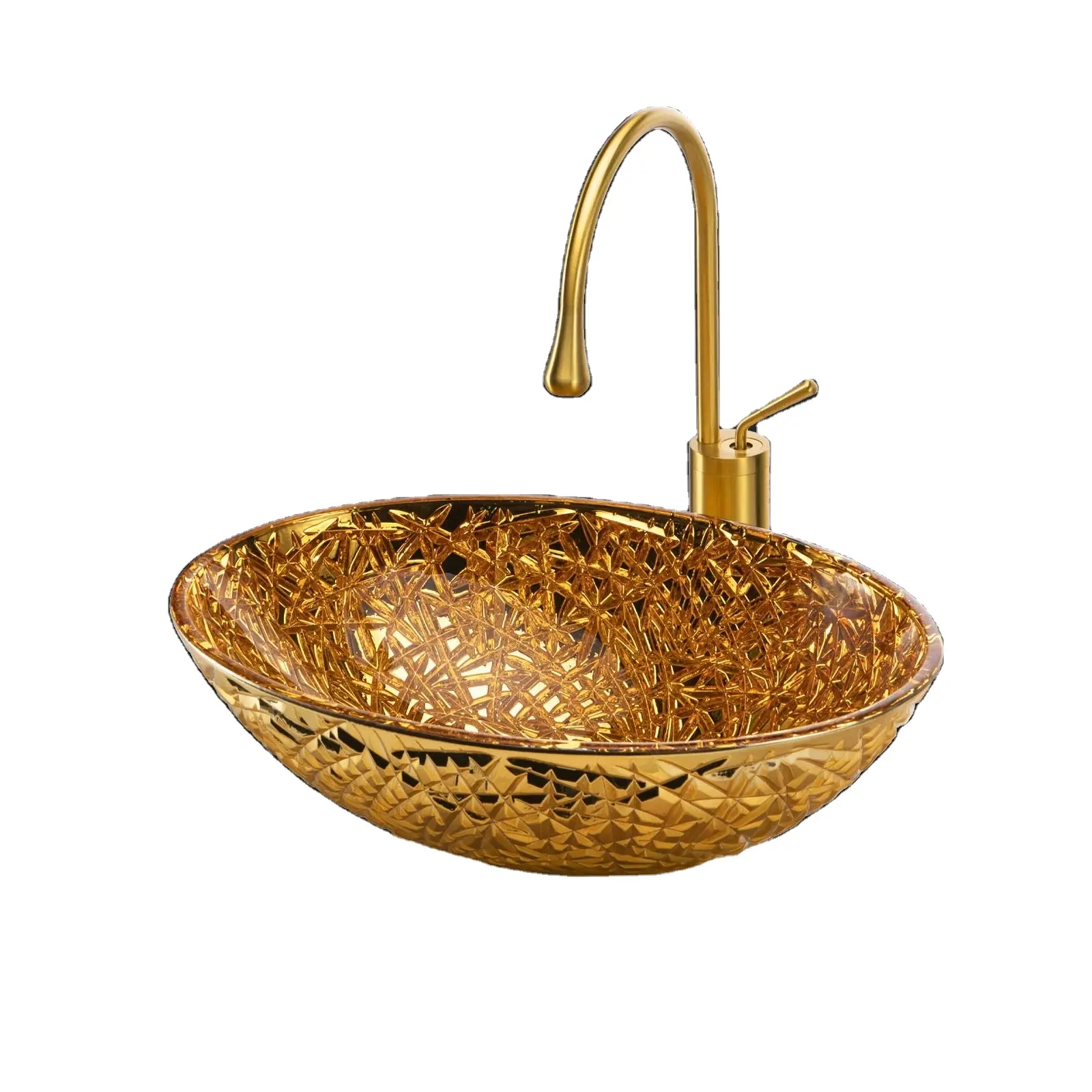 Wholesale New Luxury Bathroom Lavabo Golden Sink Ceramic Art Vanity Top Basin