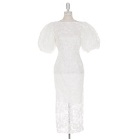 Robe Femme Été 2025 Nouvelle Collection Style Rétro Manches Bulles Broderie Dentelle Coupe Ajustée Élégante