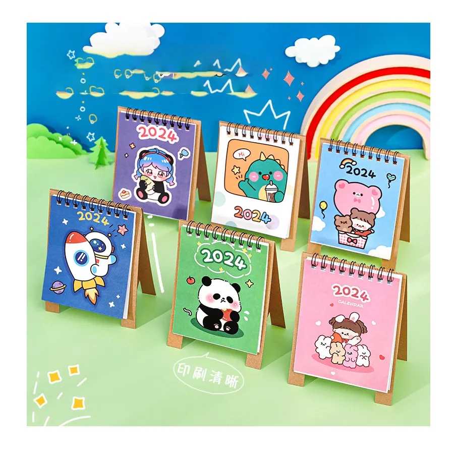 2024 Kalender Niedlicher Cartoon Mini Tisch kalender Raum Panda Girl Kawaii Desktop Kalender