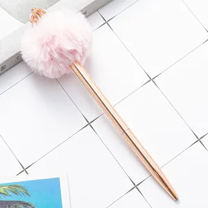Cute Fluffy Pom Pom Crown Charm Twist Metal <b>Ballpoint</b> <b>Pen</b>, Macaron Pastel Color Rotating Signature <b>Pen</b> Custom Logo - Product Image 4