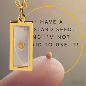 Collier en acier inoxydable plaqué or véritable, avec fleur séchée rectangulaire, graines de moutarde, symboles du temps et de la foi, bijoux pour femme, résistant au ternissement - Product Image 5