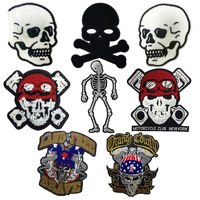 Patch brodé tête de mort pour moto, thermocollant, style punk gothique, applique squelette, badge de vêtement style motard, décoration DIY pour veste et chapeau