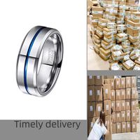 Bagues en tungstène de 8mm pour hommes, bagues de mariage à rainure centrale bleue polie, bague de fiançailles classique en acier inoxydable à la mode pour