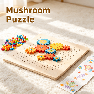 Gioco <span class=keywords><strong>Puzzle</strong></span> Mosaico con Chiodini a Forma di Fungo, Giocattolo Educativo Montessori in Legno per Abbinamento Modelli e Motricità Fine, con Chiodini Colorati - Product Image 5