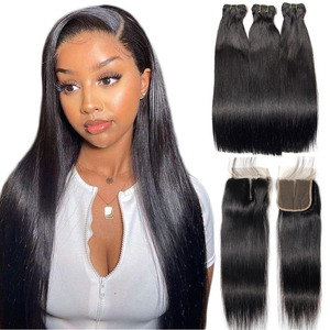 Extensiones de cabello virgen con cutícula alineada, proveedor de cabello 100% con cierre frontal de humano brasileño 12A encaje HD, venta al por mayor - Product Image 1