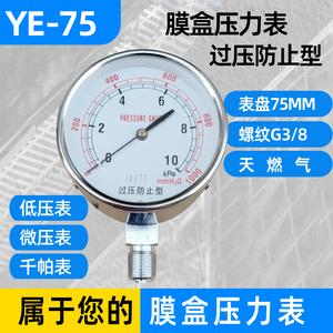เกจวัดแรงดันไดอะแฟรม Ye 75 ขนาด 75 มม. G3 8 แบบป้องกันแรงดันเกินสำหรับวัดแรงดันก๊าซ - Product Image 2