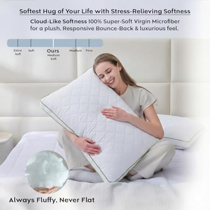 Oreiller matelassé de collection hôtelière, doux, alternative au duvet, avec bordure passepoilée, pour dormeurs sur le côté, le dos ou le ventre - Product Image 3