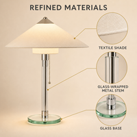 Lampu Meja Tidur Modern Minimalis Nordik Mewah dengan 3 Suhu Warna Cahaya dan Alas Kaca untuk Kamar Tidur Ruang Tamu