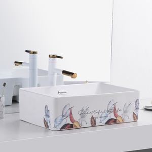 Lavabo de Cerámica para Baño, de un Solo Orificio, para Encimera, Diseño de Flores Nórdicas, Fácil de Limpiar, Lavabo Doméstico - Product Image 1
