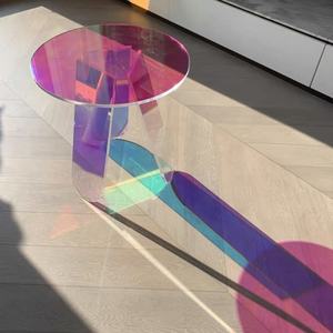 Mesa de Centro Inteligente de estilo moderno para sala de estar, redonda y ovalada con diseño acrílico de arcoíris colorido, decoración del hogar - Product Image 4
