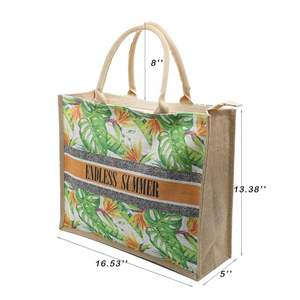 Bolsa de Mano Reutilizable de Lona de Algodón y Yute con Cierre de Cremallera, Diseño de Letras, Marca XYX - Bolsas para Compras, <span class=keywords><strong>Playa</strong></span> y Regalos - Product Image 4