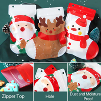 Sac d'emballage en plastique en forme de chaussette de Noël avec fermeture éclair et trou de suspension pour bonbons, biscuits et cadeaux