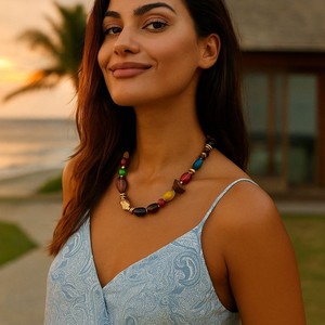 Kaimei 2025 đồ trang sức thời trang tối giản cá nhân Retro xu hướng hình học hình dạng chuỗi màu Hạt Vòng Cổ Hạt gỗ Vòng cổ - Product Image 5