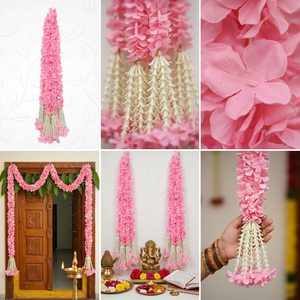 Guirnalda de Flores Rosadas Artificiales con Borlas Blancas, Decoración Colgante para Bodas, Festivales, Templos y Hogar - Product Image 4