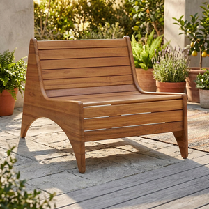 Fauteuil lounge sans accoudoirs en teck, profil bas, avec lattes, pour patio, canapé d'appoint d'angle - Product Image 2