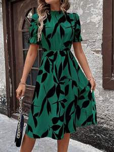 Nuevo Vestido Elegante <span class=keywords><strong>de</strong></span> Verano 2026 para Mujer con Estampado <span class=keywords><strong>de</strong></span> Plantas, Diseño en Blanco y Negro, Venta al Por Mayor para Negocios - Product Image 5