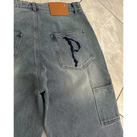 Jeans baggy cargo délavés à l'acide Pantalons larges unisexes Pantalons de charpentier en denim à double genou avec strass Pantalons pour hommes