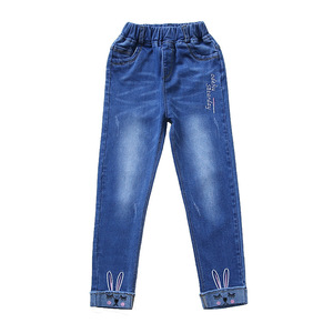 Pakaian Anak Buatan Cina Online Gaya Korea Celana <span class=keywords><strong>Jeans</strong></span> Denim Lembut Berumbai Model Ketat untuk Anak Perempuan - Product Image 2