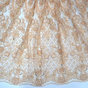 Bonita tela de encaje de tul con cuentas hecha a mano, tela de malla de Boda nupcial de lujo - Product Image 5
