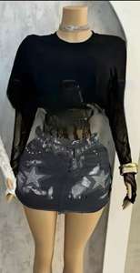 Peeqi Mode Zweiteiler Set Langarm Spitzenoberteil und Bodycon Minirock / Jeansrock 2-teiliges Set Damen Sexy Outfits - Product Image 2