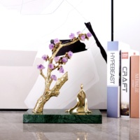 Sculpture d'arbre en améthyste de luxe en laiton avec base en marbre vert pour la méditation, décoration de maison, bureau, hall d'hôtel, usine OEM ODM