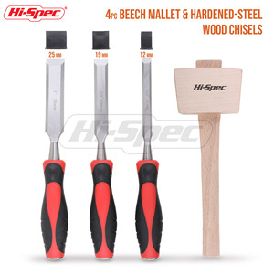 Hi-Spec Carving Chisel Set 1 3/4 1/2 Inch Woodworking Tools With Wooden Mallet - Product Image 2