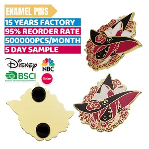 Manufacturer Metal Crafts Badge Wholesale Lapel Pin Supplier Custom Cartoon Rose Witch Anime Enamel Gold Plating Hard Pin