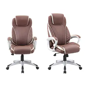 Cadeiras de escritório Cadeira executiva luxuosa de couro marrom Cadeira de escritório executiva com encosto alto ajustável