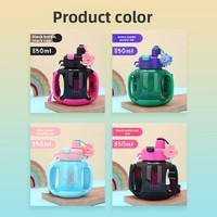 Bouteille d'eau en plastique pour enfants de 850 ml, sans BPA, design mignon de dessin animé, avec poignée, grande capacité, anti-fuite, pour l'école, la gym, les sports, le camping