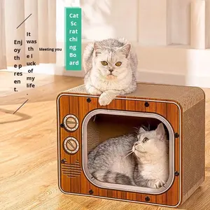 Neuestes Langlebiges Umweltfreundliches Wellpappe 2-Ebenen TV-förmiges Katzenbett & Kratzboard - Product Image 1