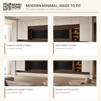 Meuble TV moderne minimaliste en bois massif, unité murale TV du sol au plafond avec rangement blanc, centre multimédia en noyer pour salon